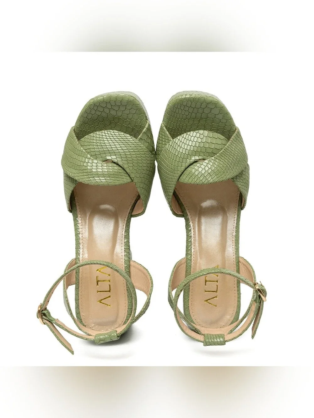 ALTA  Loretta Green Leather Platform Sandals 40
